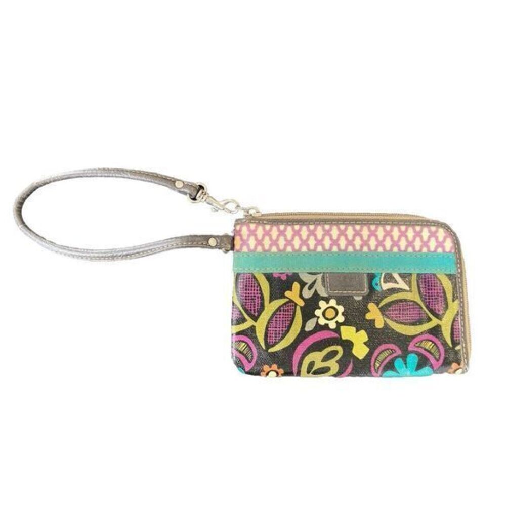 Fossil Key-Per Womens Wristlet Coated Canvas Zip Multicolor Floral SL2701